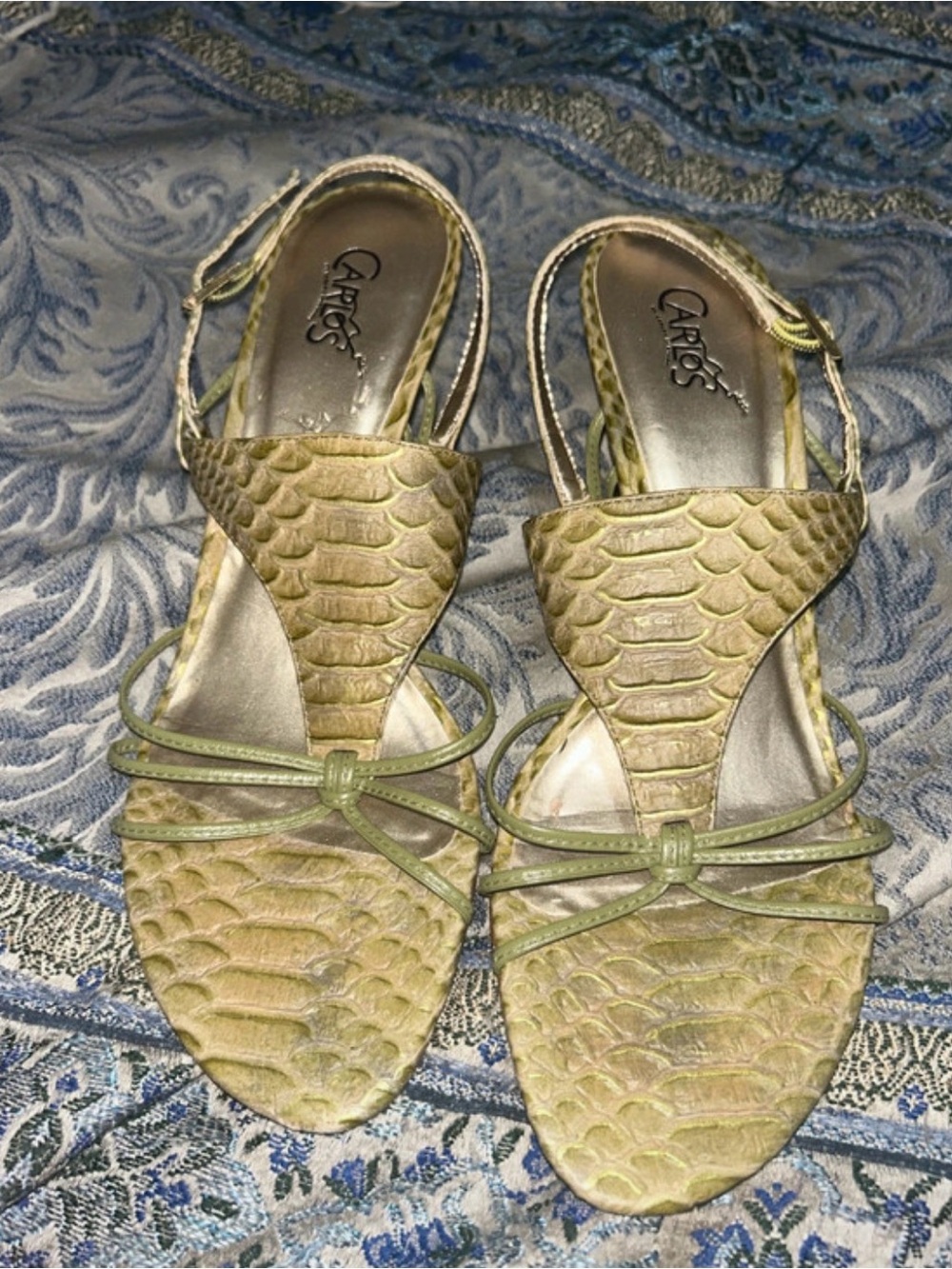 Carlos by Carlos Santana Olive Textured Slingback Sandals